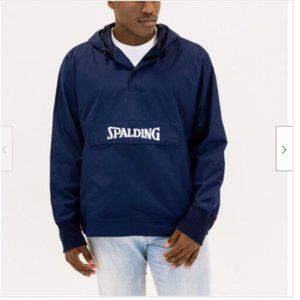 SPALDING Men's Woven Popover Hoodie Navy Blue Size